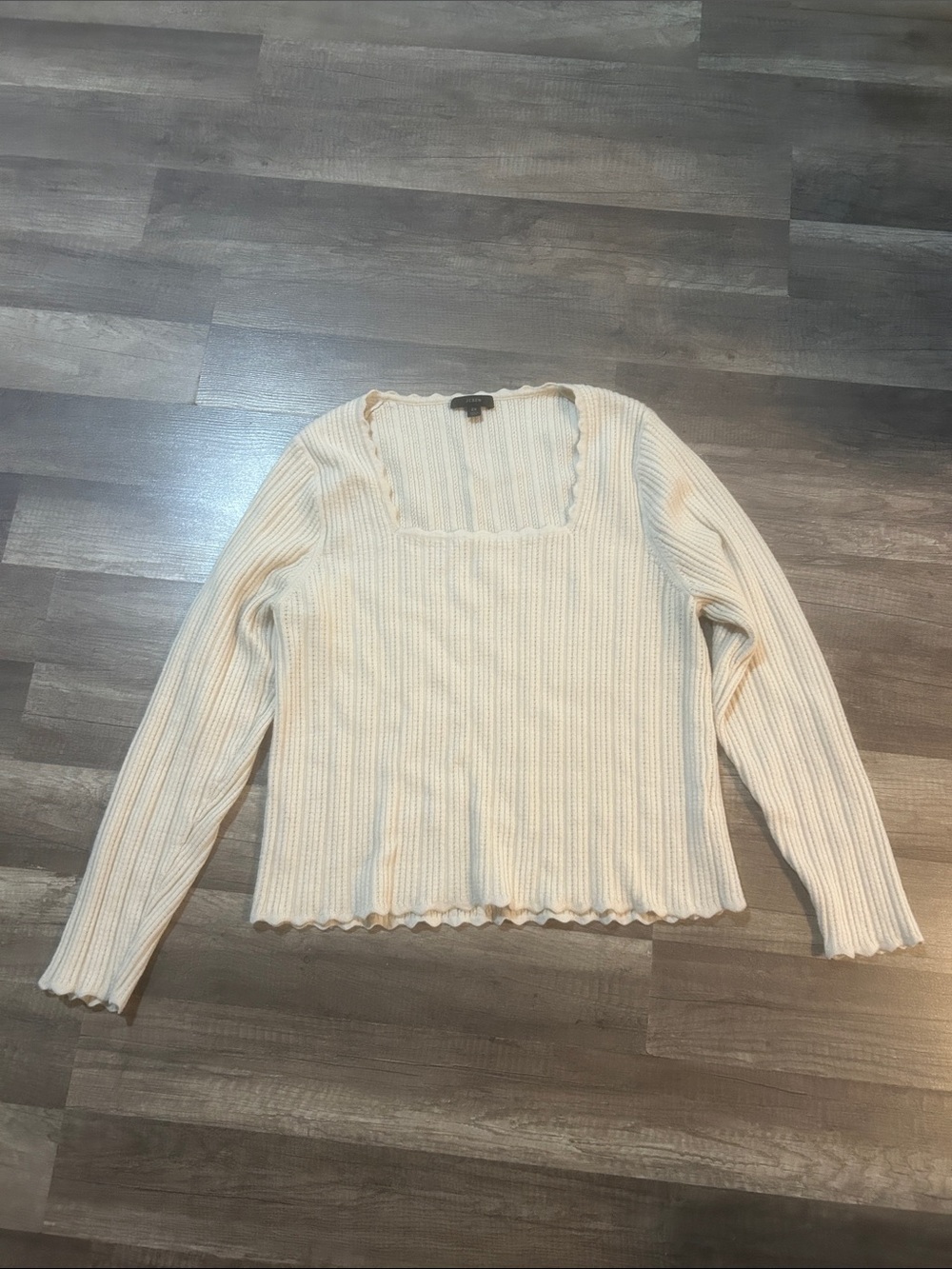 J. Crew Women’s Sweater Cream Ribbed Square-Neck 100% Merino Wool Size 2XL